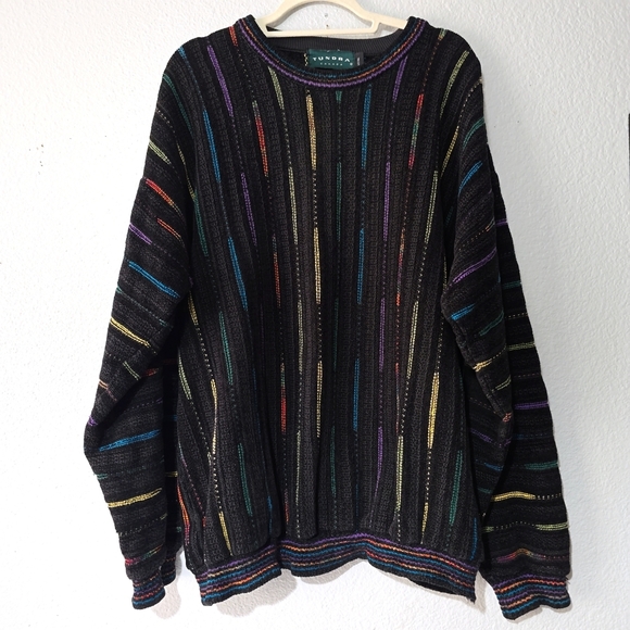 Vintage Tundra Canada 3D Knit Sweater 90's Coogi Style Size Large Tall Men's